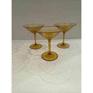 Vintage MCM Amber Swirl with Red Martini / Aperitif  Glasses 3.75” T By 3.25” W